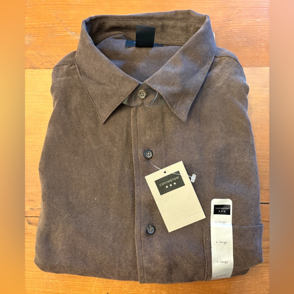 NWT Vintage Covington MEN’s Long sleeve Shirt Y2K SEARS SUEDE TWILL XL Brown